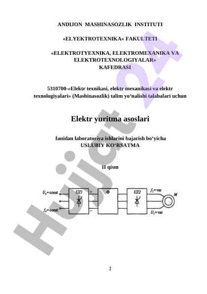 Elektr yuritma asoslari laboratoriya ishlariga uslubiy ko‘rsatma