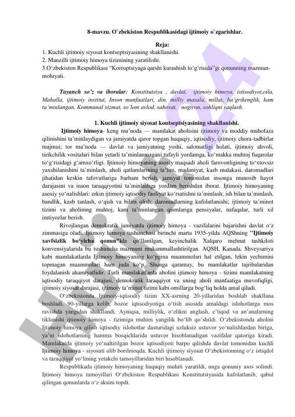 O‘zbekiston respublikasi ijtimoiy o‘zgarishlari
