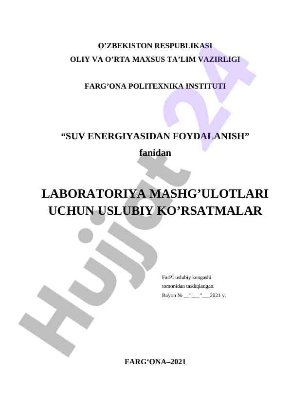 Suv energiyasidan foydalanish uslubiy ko'rsatmalar