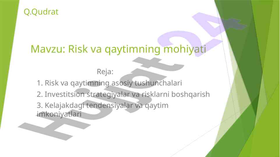 Risk va qaytimning mohiyati va strategiyalar