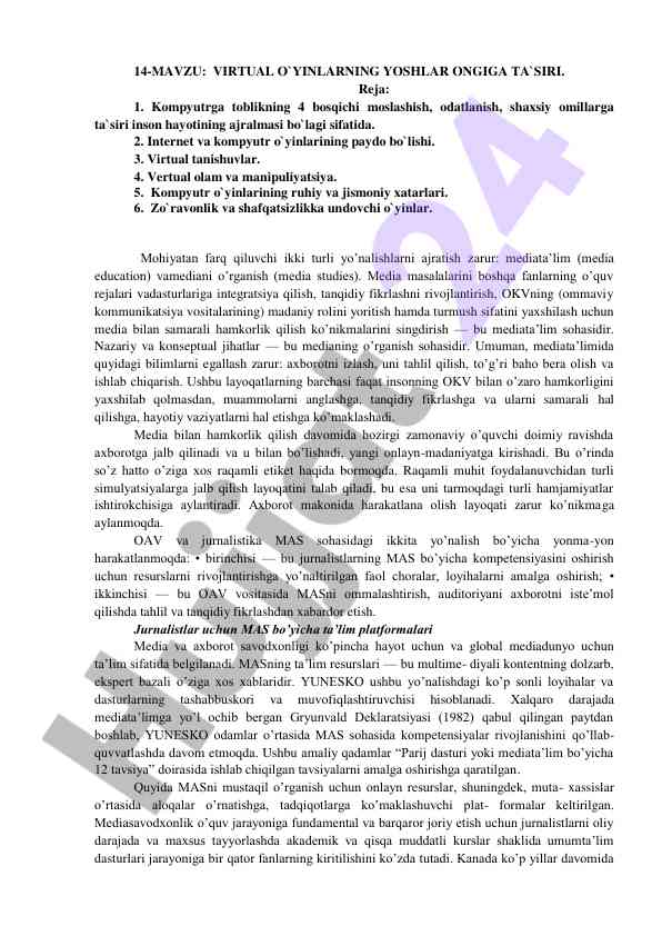 Virtual o'yinlarning yoshlarga ta'siri tahlili
