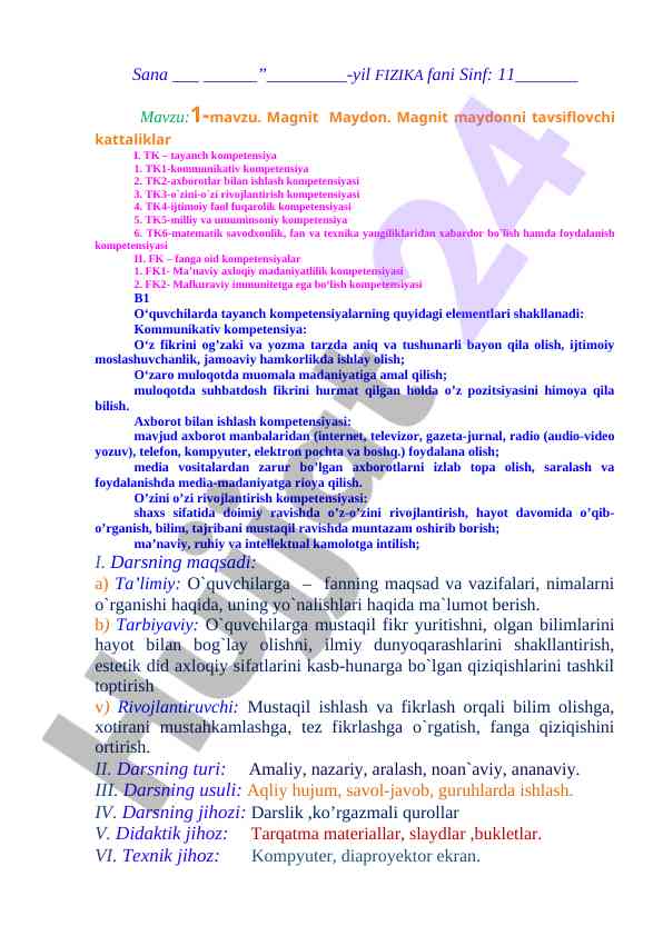 Magnit maydonni tavsiflovchi kattaliklar haqida