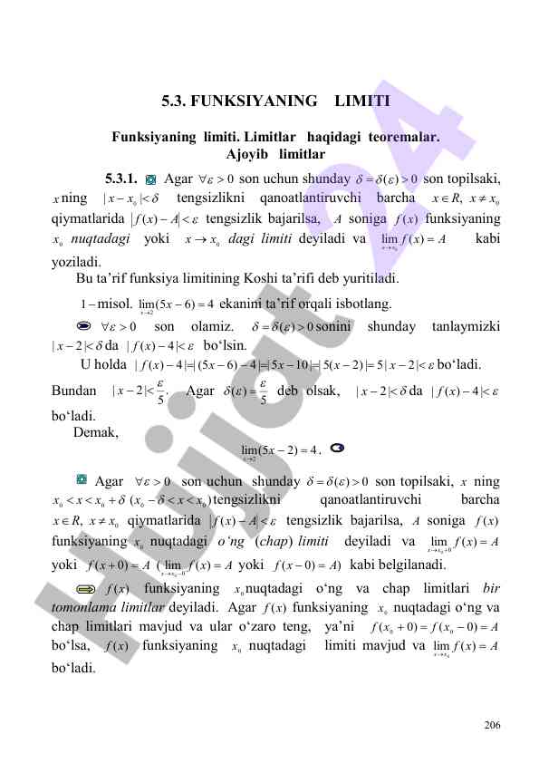 Funktsiyaning limiti va teoremalar tahlili