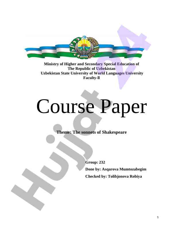 The sonnets of shakespeare course paper