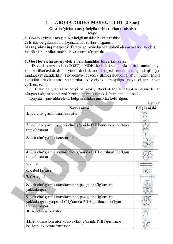 Gost asosiy elektr belgilanishlar bilan tanashish