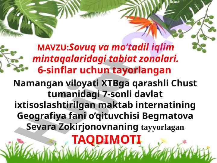 Sovuq va mo’tadil iqlim mintaqalaridagi tabiat zonalari