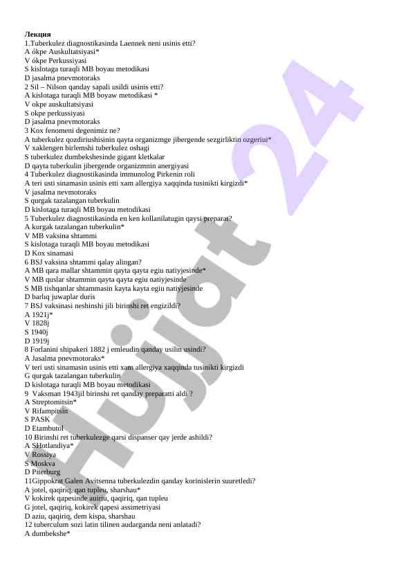 Tuberkulez diagnostikasida usullar va metodlar