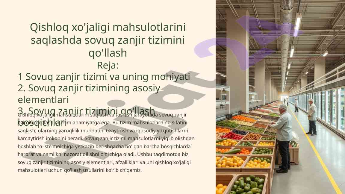 Sovuq zanjir tizimi va qishloq xo'jaligi mahsulotlari