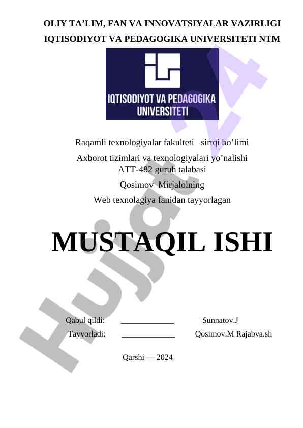 Grafika va multimedia kursi bo'yicha mustaqil ish
