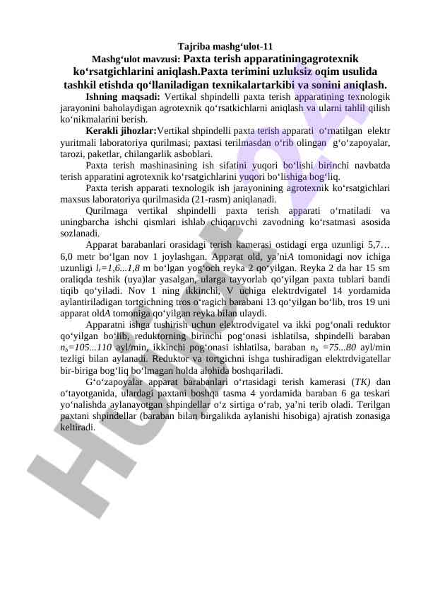 Paxta terish apparati agrotexnik ko‘rsatkichlari