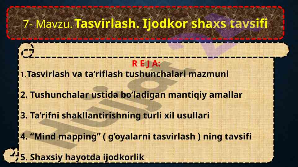 Ijodkor shaxs tavsifi va tasvirlash tushunchalari