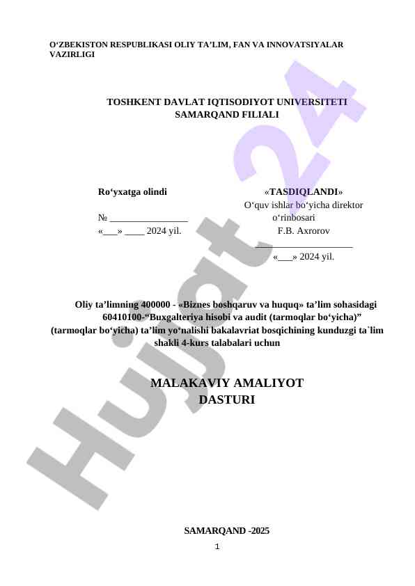 Malakaviy amaliyot dasturi buxgalteriya hisobi
