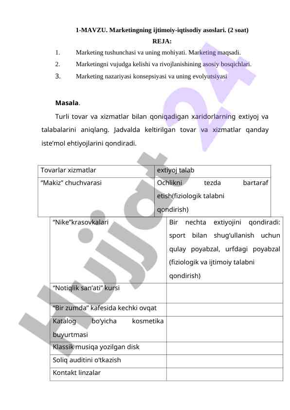 Marketingning ijtimoiy-iqtisodiy asoslari tahlili