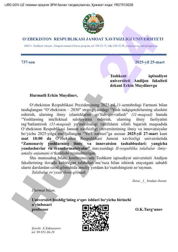 Zamonaviy yoshlarning ilmiy tashabbuslari anjumani