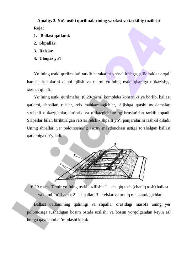 Yo‘l ustki qurilmalarining vazifasi va tarkibiy tuzilishi
