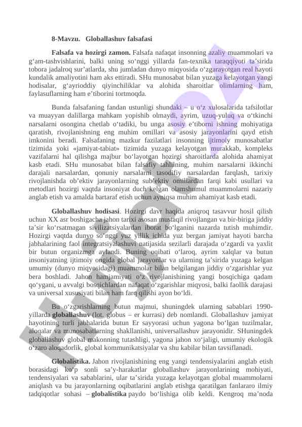 Globallashuv falsafasi va hozirgi zamon tahlili