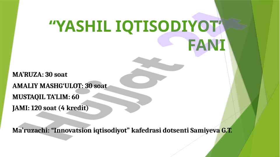 Yashil iqtisodiyot fanining asosiy asoslari