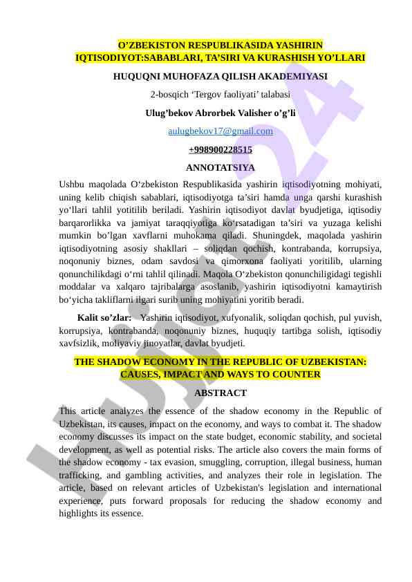 Yashirin iqtisodiyot: sabablari va kurashish yo‘llari