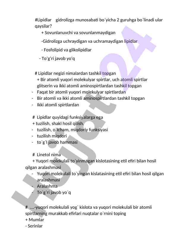 Lipidlar gidrolizidagi muhokama va funksiyalari
