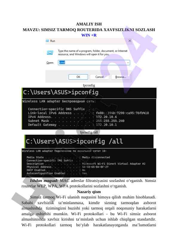 Simsiz tarmoqda xavfsizlikni sozlash
