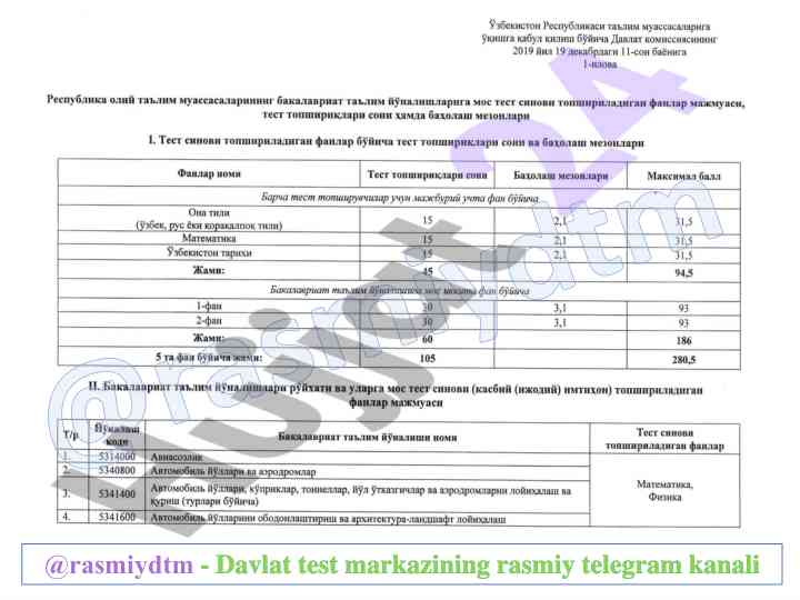 Rasmiy dtm telegram kanalining foydali ma'lumotlari