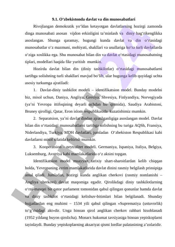 O‘zbekistonda davlat va din munosabatlari