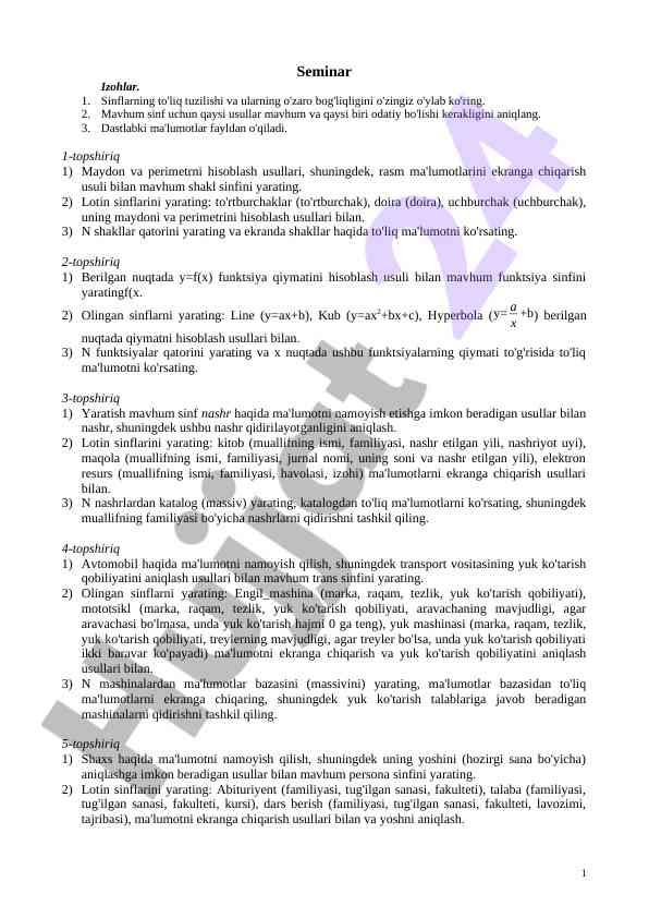 Seminar izohlar va mavhum sinflar haqida