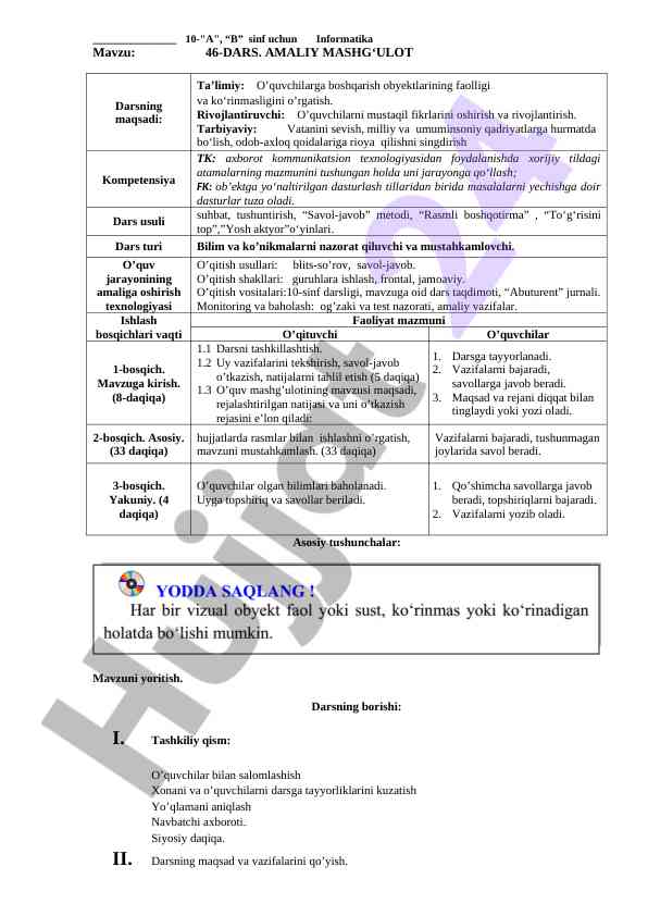 Informatika darsi amaliy mashg‘ulot materiallari
