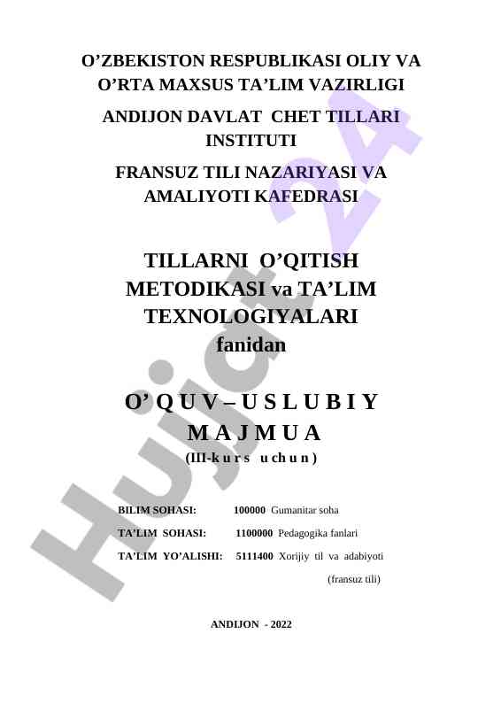 Fransuz tili o‘qitish metodikasi va ta’lim texnologiyalari