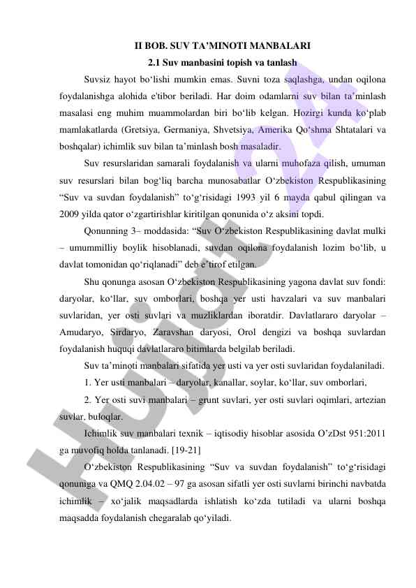 Suv ta’minoti manbalari haqida ma'lumotlar