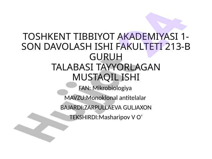Monoklonal antitelalar haqida mustaqil ish