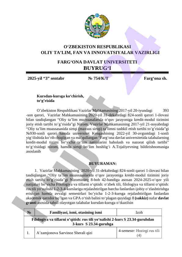 Kredit-modul tizimi bo‘yicha o‘quv jarayoni tartibi