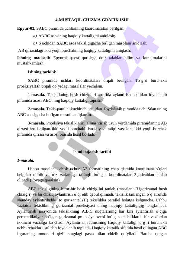 4-mustaqil chizma grafik ishining muammolari