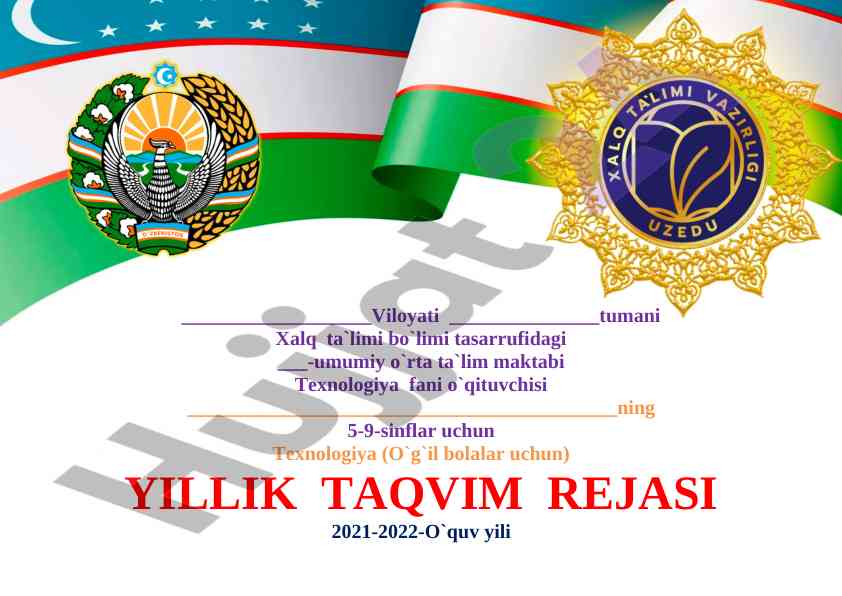 Yillik taqlim rejasi 2021-2022 o‘quv yili