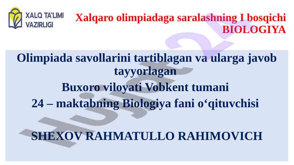Biologiya olimpiadasi savollari va javoblari
