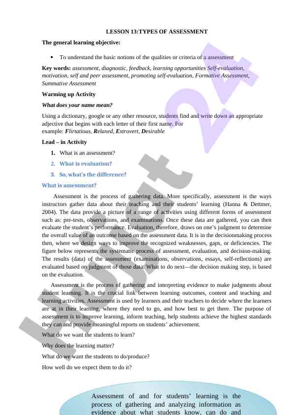 Assessment types and learning evaluation strategies