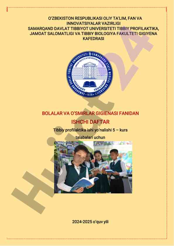 Bolalar gigienasi fanidan ishchi daftar 2024-2025