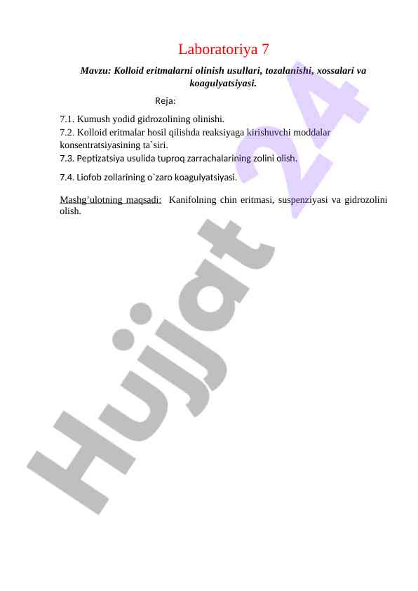 Kolloid eritmalarni olish usullari va xossalari