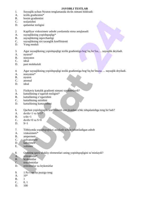 Nyuton tenglamasi va yopishqoqlik testlari