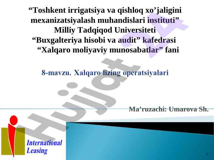 Xalqaro lizing operatsiyalarining mohiyati va shakllari