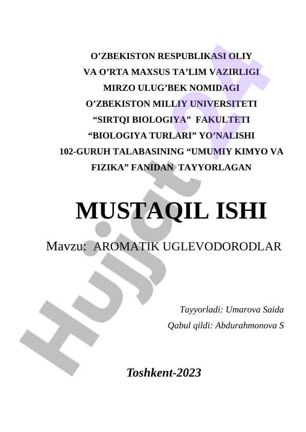 Aromatik uglevodorodlar tahlili va nomenklaturasi