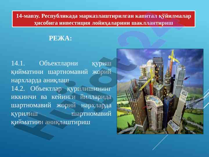 Капитал қўйилмалар ҳисобига инвестиция лойиҳалари