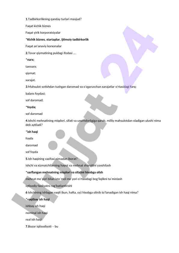 Tadbirkorlik turlari va bozor iqtisodiyoti