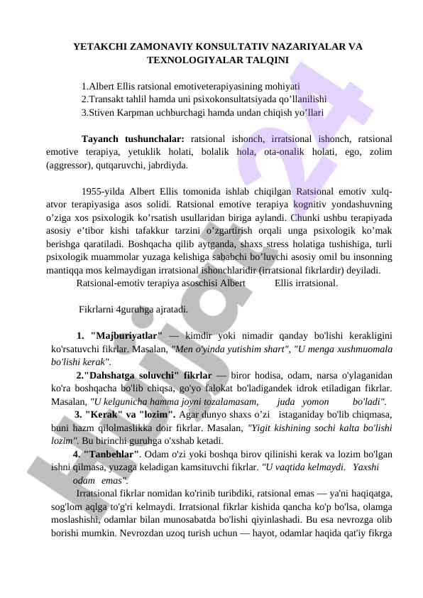 Ratsional emotiv terapiya va psixokonsultatsiya