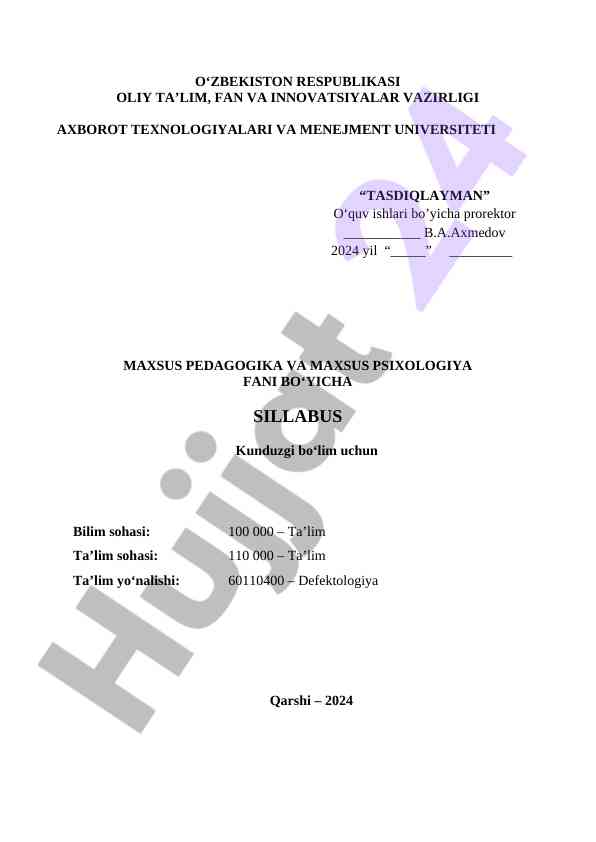 Maxsus pedagogika va maxsus psixologiya sillabusi