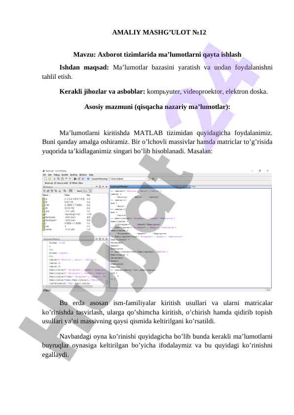 Axborot tizimlarida ma'lumotlarni qayta ishlash