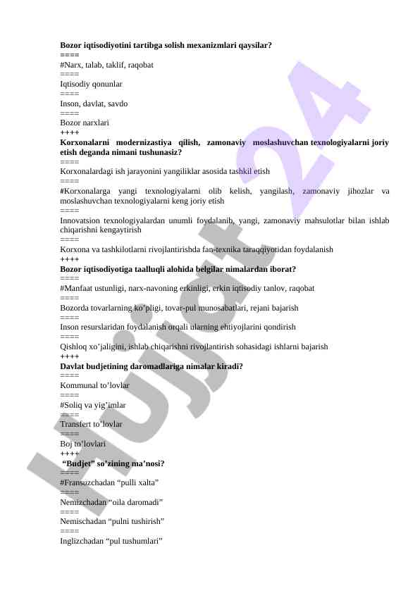 Bozor Iqtisodiyotini Tartibga Solish Mexanizmlari