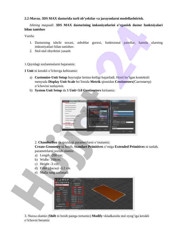 3ds max dasturi bilan modellashtirish usullari