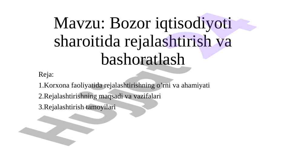 Bozor iqtisodiyoti sharoitida rejalashtirish va bashoratlash