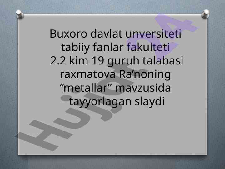 Metallar mavzusi bo'yicha ta'riflar va olingan ma'lumotlar